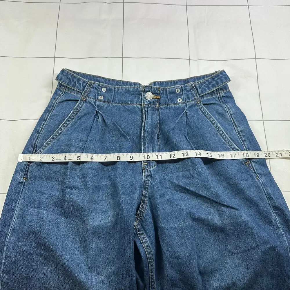 Anthropologie Pilcro Jeans Womens 26 Blue Pleated Baggy Wide Leg Relaxed Denim